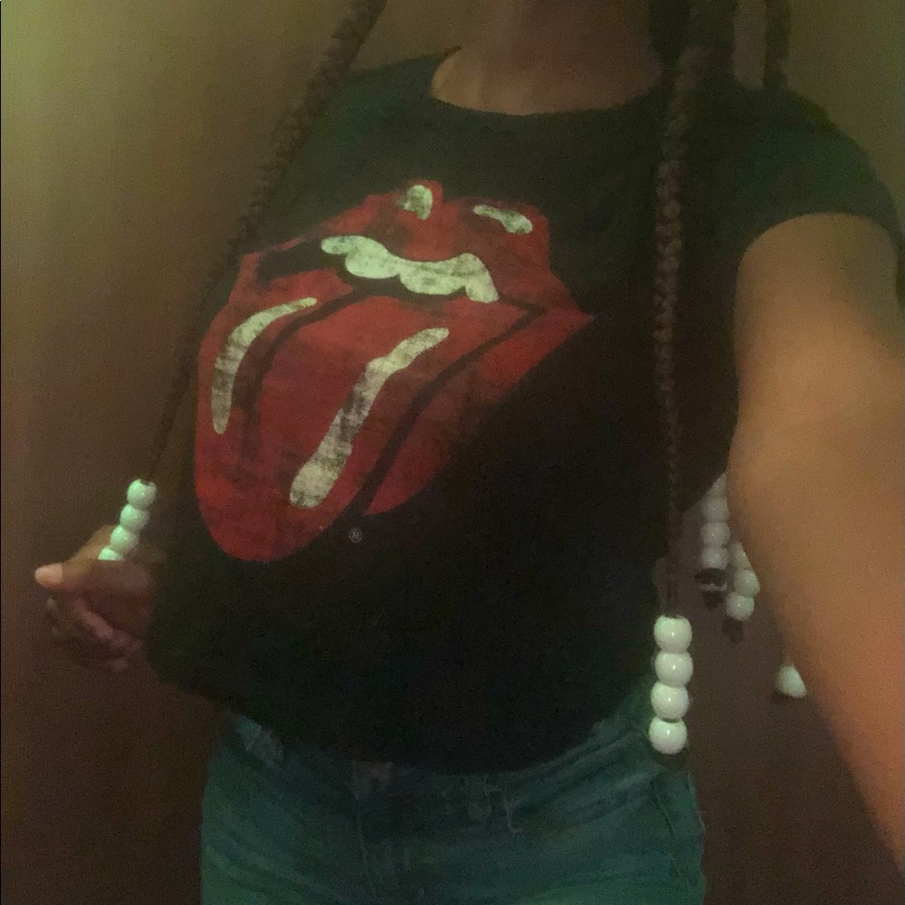 Small Black Rolling Stone crop top
